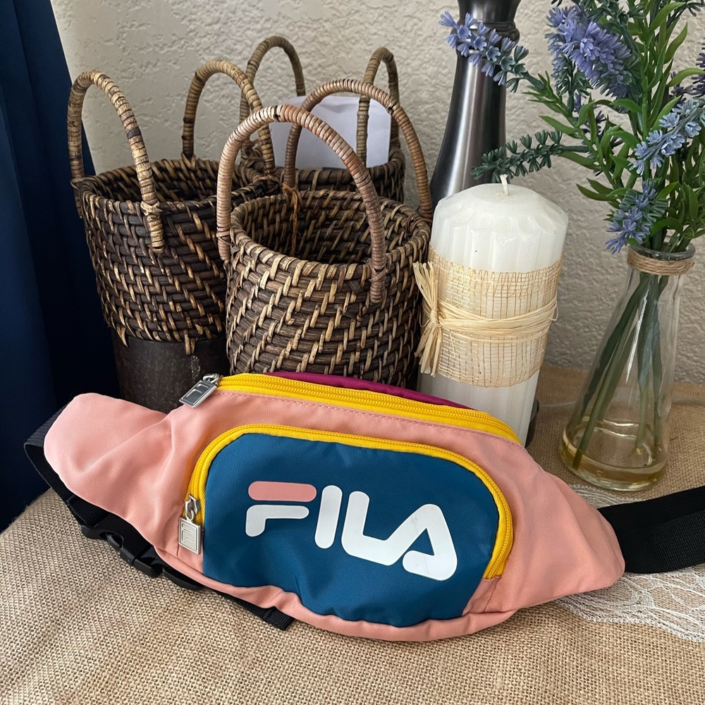 Fila Pink and Teal Colorblock Waist Bag with Yellow Accents